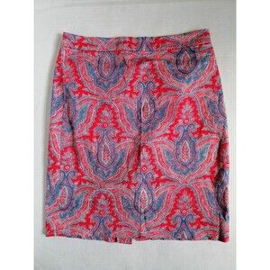 J. CREW Pencil Skirt Paisley Red Blue Cotton Size 6